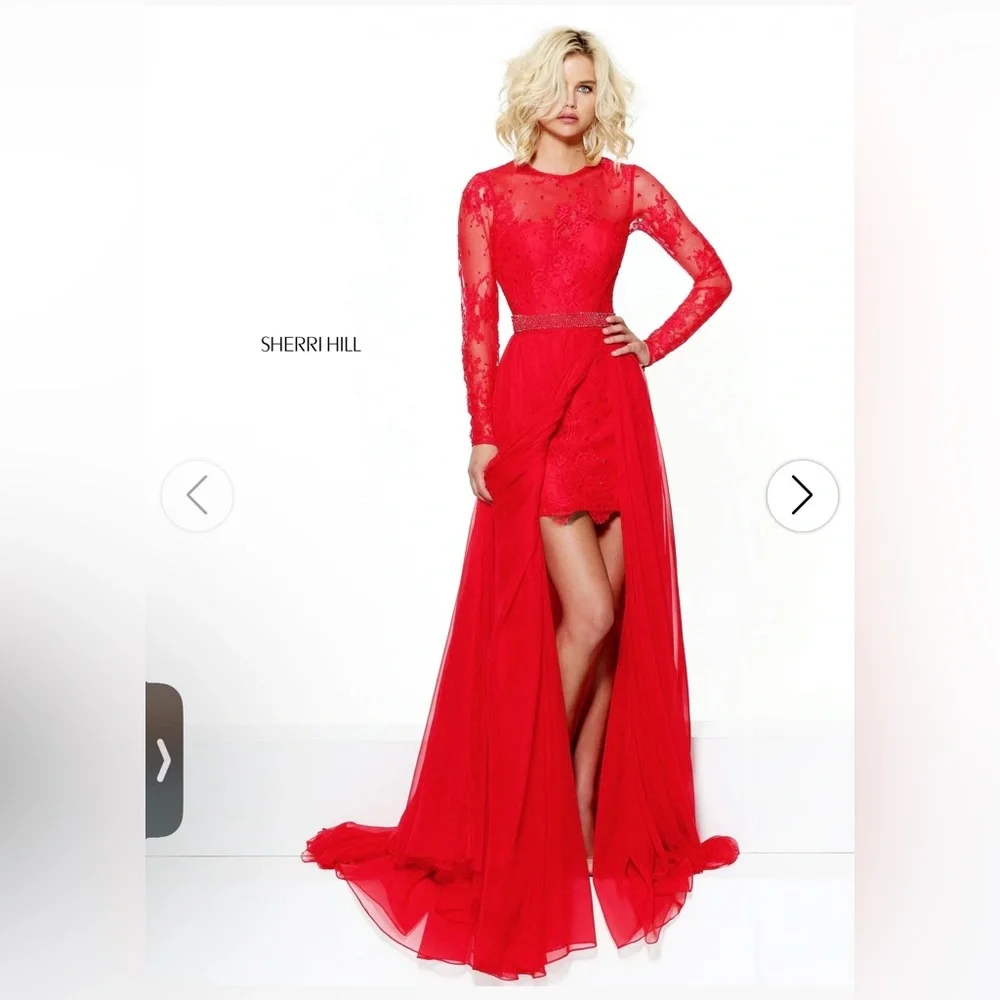 Sherri Hill Scarlet Long Sleeve Gown - Picture 1 of 6